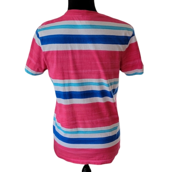 Vintage Women's Y2K 00's Hollister Pink Striped Classic Tee - Picture 6 of 8